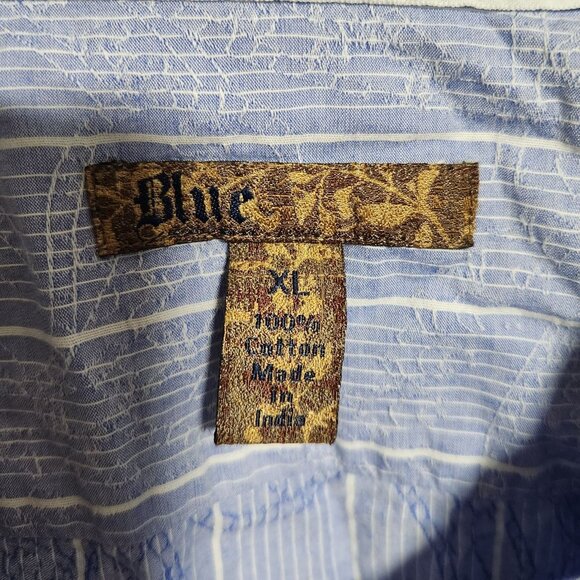 Blue Brand Button Front Shirt Mens Size XL White Striped Long Sleeve Dress - Picture 3 of 3